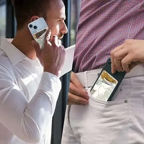 TIHYWR Leather Phone Wallet Stick on ，Card Holder for Phone Case，Credit Card Back Paste Wallet，Suitable for iPhone, Samsung, Android and Most Smart Phones， Ivory Leaf - 4