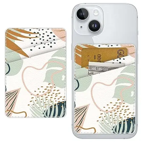 TIHYWR Leather Phone Wallet Stick on ，Card Holder for Phone Case，Credit Card Back Paste Wallet，Suitable for iPhone, Samsung, Android and Most Smart Phones， Ivory Leaf 