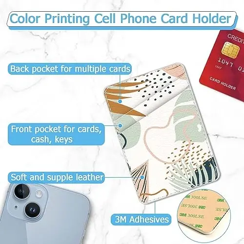 TIHYWR Leather Phone Wallet Stick on ，Card Holder for Phone Case，Credit Card Back Paste Wallet，Suitable for iPhone, Samsung, Android and Most Smart Phones， Ivory Leaf - 2