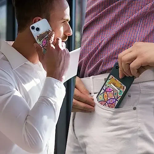 TIHYWR Leather Phone Wallet Stick on, Telefon g'ilofi uchun karta ushlagichi, Kredit karta orqa yopishtiruvchi hamyon, iPhone, Samsung, Android va ko'pgina smartfonlar uchun mos, Besh rangli gullar - 4