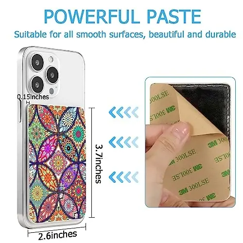 TIHYWR Leather Phone Wallet Stick on, Telefon g'ilofi uchun karta ushlagichi, Kredit karta orqa yopishtiruvchi hamyon, iPhone, Samsung, Android va ko'pgina smartfonlar uchun mos, Besh rangli gullar - 3