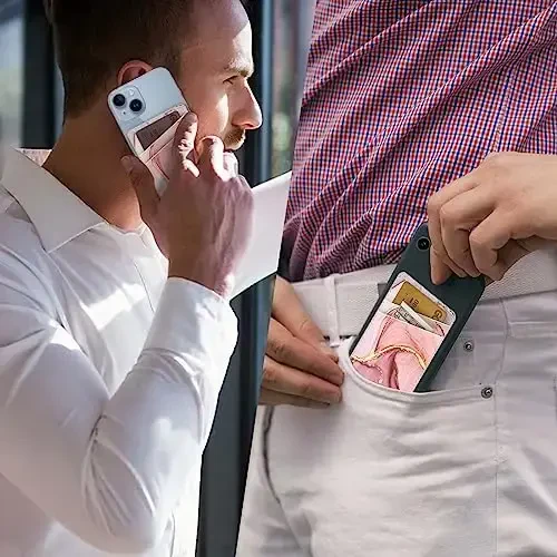 TIHYWR Leather Phone Wallet Stick on，Card Holder for Phone Case，Credit Card Back Paste Wallet，Suitable for iPhone, Samsung, Android and Most Smart Phones， Pink Marble - 4