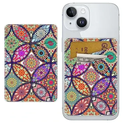 TIHYWR Leather Phone Wallet Stick on，Card Holder for Phone Case，Credit Card Back Paste Wallet，Suitable for iPhone, Samsung, Android and Most Smart Phones，Five Color Flowers - 1