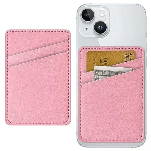 TIHYWR Pink Leather Phone Card Holder Wallet, Stick-Back, 2-Card Slot, Moisture-Resistant Adhesive, Women's Fashion-Conscious Style-Aware Phone Wallet - 1