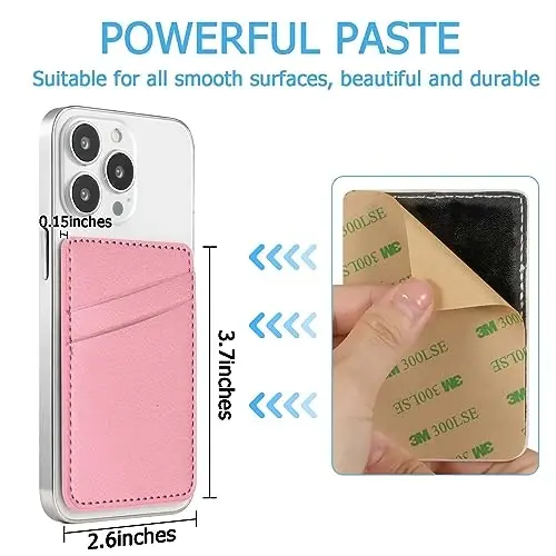 TIHYWR Pink Leather Phone Card Holder Wallet, Stick-Back, 2-Card Slot, Moisture-Resistant Adhesive, Women's Fashion-Conscious Style-Aware Phone Wallet - 3
