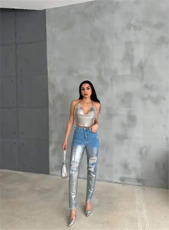 TIK TESHIK VARAQLI MOM KOT PANTOLON - Kumush - 2