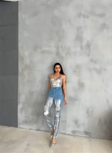 TIK TESHIK VARAQLI MOM KOT PANTOLON - Kumush - 3