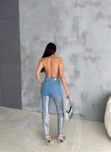 TIK TESHIK VARAQLI MOM KOT PANTOLON - Kumush - 4