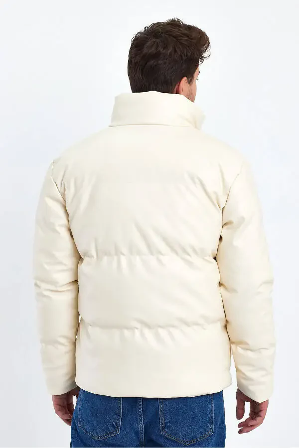 Tik yoqali charm puffli kurtka AF-K50641PRM-Ekru - 7