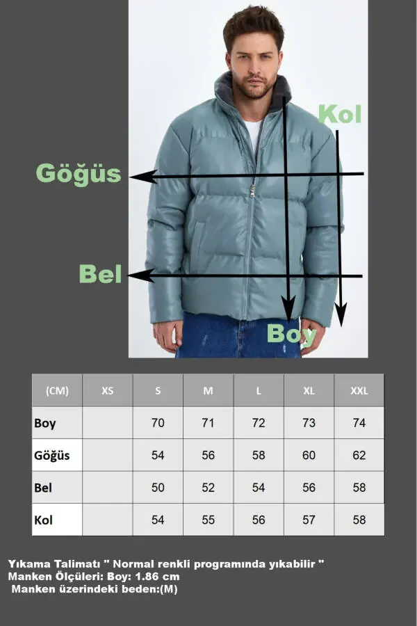 Tik yoqali charm puffli kurtka AF-K50641PRM-Ekru - 8