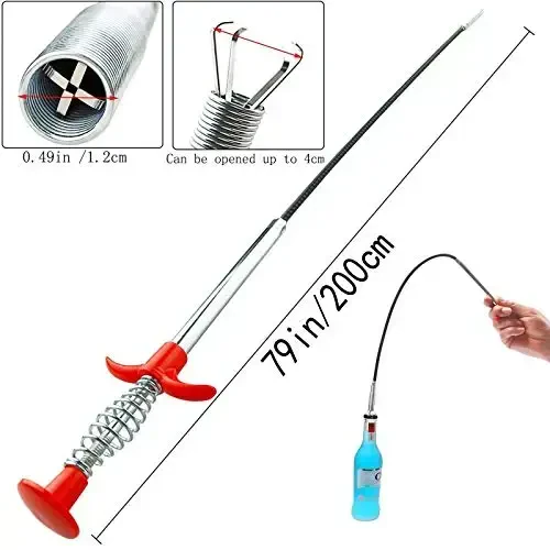 Drain Snake, Drain Clog Remover - Gutter Cleaning Tools Drain Cleaner for Toilet Sewer Shower Kitchen Bathroom Tub Clogged Drains Opener Cleaning Tool, Flexible Grabber Claw Pick Up Reacher (79 inch) - 5