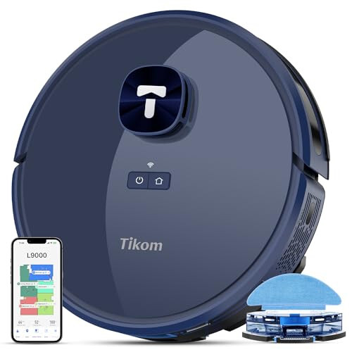 Tikom Robot Vacuum and Mop Combo, LiDAR Navigatsiyasi, L9000 Robotli Tozalagich, 4000Pa So'ruvchi Quvvati, Eng Ko'p 150 Daqiqa, 14 Taqiqlangan Hudud, Aqlli Xaritalash, Uy Hayvonlari Mo'ynasi, Gilam, Qattiq Pol Uchun Yaxshi - 1