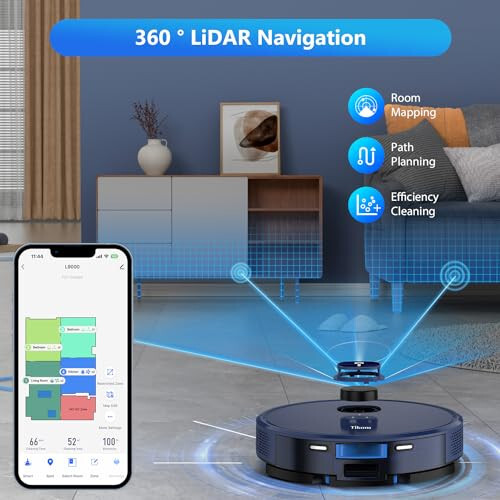 Tikom Robot Vacuum and Mop Combo, LiDAR Navigatsiyasi, L9000 Robotli Tozalagich, 4000Pa So'ruvchi Quvvati, Eng Ko'p 150 Daqiqa, 14 Taqiqlangan Hudud, Aqlli Xaritalash, Uy Hayvonlari Mo'ynasi, Gilam, Qattiq Pol Uchun Yaxshi - 2