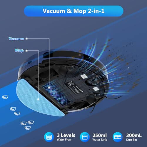 Tikom Robot Vacuum and Mop Combo, LiDAR Navigatsiyasi, L9000 Robotli Tozalagich, 4000Pa So'ruvchi Quvvati, Eng Ko'p 150 Daqiqa, 14 Taqiqlangan Hudud, Aqlli Xaritalash, Uy Hayvonlari Mo'ynasi, Gilam, Qattiq Pol Uchun Yaxshi - 4