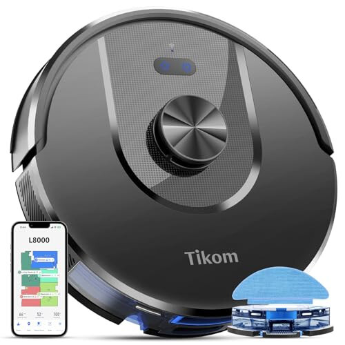 Tikom Robot Vacuum and Mop, L8000 Laser LiDAR Navigation Robotic Vacuum, 3000Pa Suction, 150Mins Max, 45dB, 14 No-Go Zones, 20 Virtual Walls, Self-Charging, Good for Pet Hair, Carpet, Hard Floor - 1