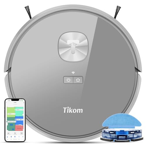 Tikom Robot Vakuum va Mop L9000, 4000Pa Robot Vakuumli Tozalagich, 150Min Maksimal, Aqlli Xaritalash, Uy Hayvon Junlari, Gilam, Qattiq Zaminlar Uchun - 1