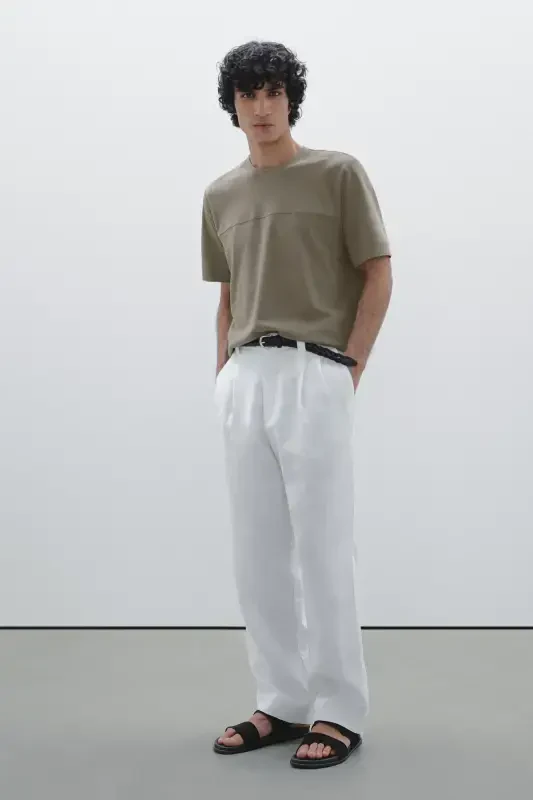 Tikuv detallari bilan 100% paxta futbolka-QUL rang - 1