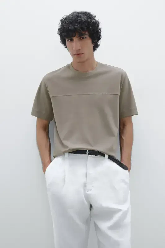 Tikuv detallari bilan 100% paxta futbolka-QUL rang - 2