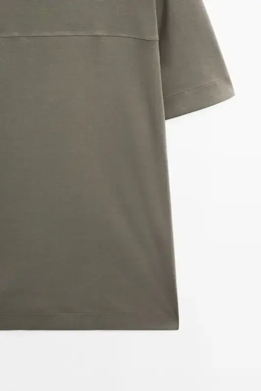 Tikuv detallari bilan 100% paxta futbolka-QUL rang - 8