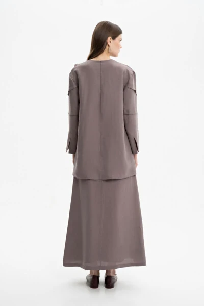 Tikuv detallari bilan V yoqali tunik-Vizon - 5