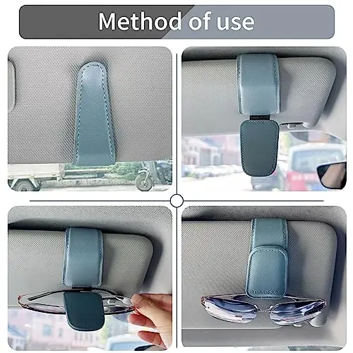TILDOSAC 2 Pack Sunglasses Holder for Car Visor, Leather Magnetic Sunglass Holder for Car with Clip, (Double Flower Pink) - 3