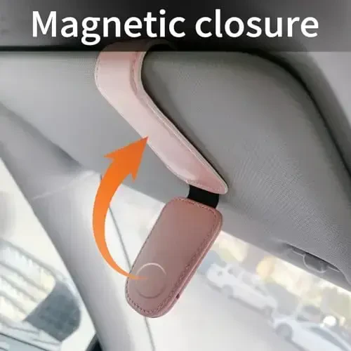 TILDOSAC 2 Pack Sunglasses Holder for Car Visor, Leather Magnetic Sunglass Holder for Car with Clip, Pink - 4