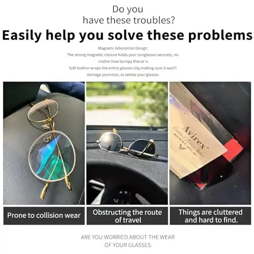 TILDOSAC 2 Pack Sunglasses Holder for Car Visor, Leather Magnetic Sunglass Holder for Car with Clip, Pink - 5