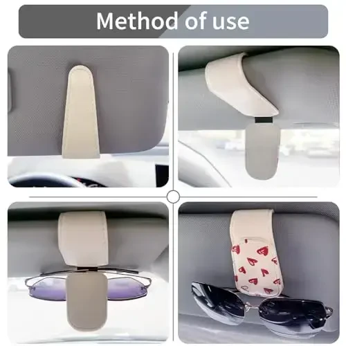 TILDOSAC 2 Pack Sunglasses Holder for Car Visor, Leather Magnetic Sunglass Holder for Car with Clip, (Double Flower Pink) - 5