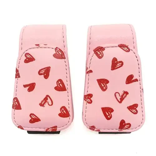 TILDOSAC 2 Pack Sunglasses Holder for Car Visor, Leather Magnetic Sunglass Holder for Car with Clip, Pink 