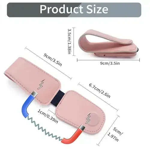 TILDOSAC 2 Pack Sunglasses Holder for Car Visor, Leather Magnetic Sunglass Holder for Car with Clip, Pink - 2