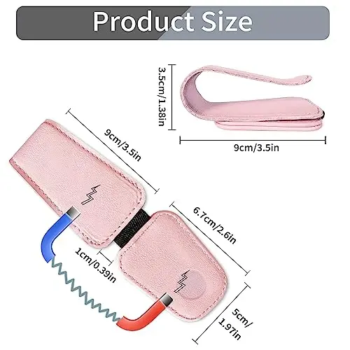 TILDOSAC Sunglasses Holder for Car Visor, Leather Magnetic Glass Holder for Car, Sunglass Clip for Car Visor,Pink - 5