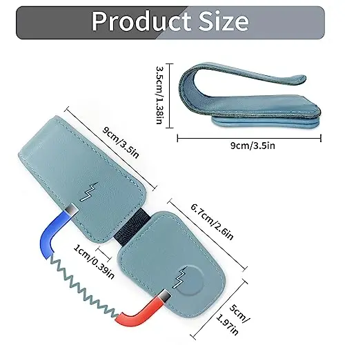 TILDOSAC 2 Pack Sunglasses Holder for Car Visor, Leather Magnetic Sunglass Holder for Car with Clip (Blue) - 2