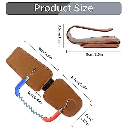 TILDOSAC Sunglass Holder Organizer Clip for Car Visor, Durable and Scratch Resistant Sunglasses Organizer with Magnetic Clip, Brown Car Interior Essentials Accessories for Men Women Aesthetic - 5