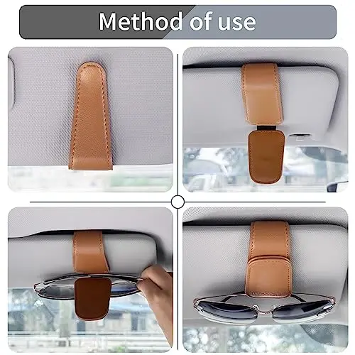 TILDOSAC Sunglass Holder Organizer Clip for Car Visor, Durable and Scratch Resistant Sunglasses Organizer with Magnetic Clip, Brown Car Interior Essentials Accessories for Men Women Aesthetic - 3