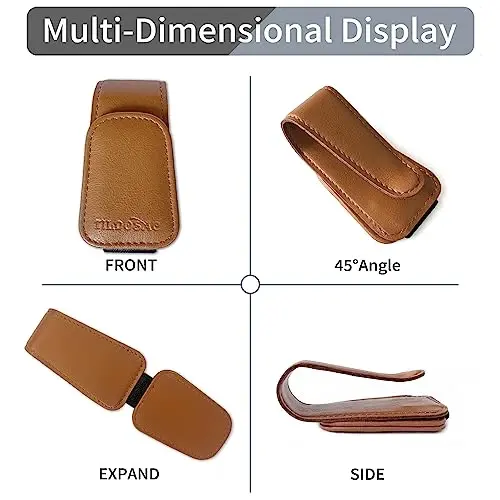 TILDOSAC Sunglass Holder Organizer Clip for Car Visor, Durable and Scratch Resistant Sunglasses Organizer with Magnetic Clip, Brown Car Interior Essentials Accessories for Men Women Aesthetic - 4
