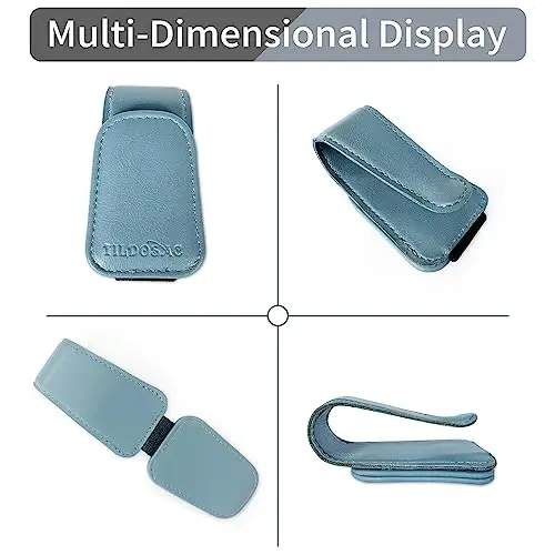 TILDOSAC Sunglasses Holder for Car Visor, Leather Magnetic Sunglass Holder for Car with Clip, Blue - 4