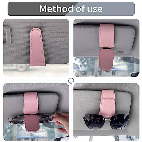 TILDOSAC Sunglasses Holder for Car Visor, Leather Magnetic Sunglass Holder for Car with Clip, Pink - 3