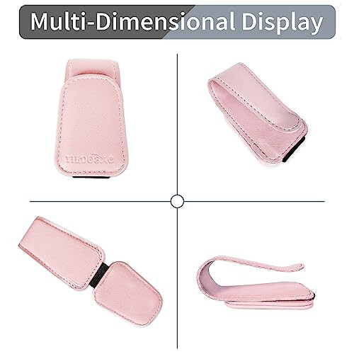 TILDOSAC Sunglasses Holder for Car Visor, Leather Magnetic Sunglass Holder for Car with Clip, Pink - 4