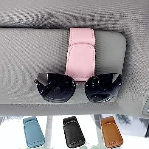 TILDOSAC Sunglasses Holder for Car Visor, Leather Magnetic Sunglass Holder for Car with Clip, Pink 