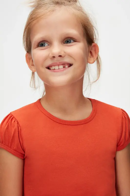 Tile Basic Girl Child Crew Neck Watermelon Sleeve T-Shirt-PUREED PUMPKIN - 3