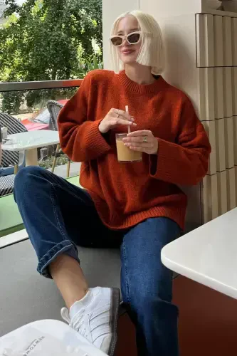 Tile Bicycle Collar Oversize Knitted Sweater MG1972-Tile - 4