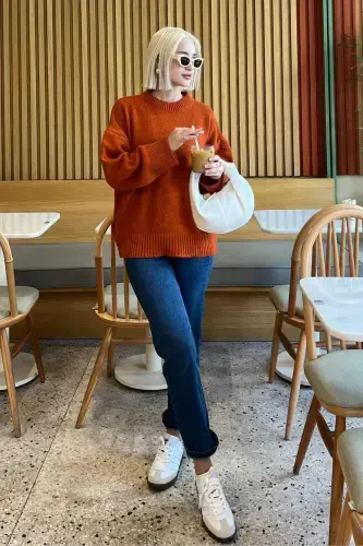 Tile Bicycle Collar Oversize Knitted Sweater MG1972-Tile - 5