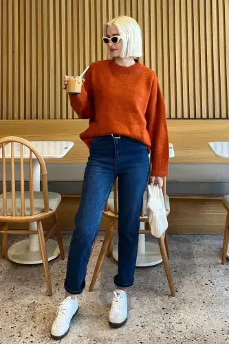 Tile Bicycle Collar Oversize Knitted Sweater MG1972-Tile - 6