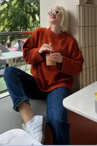 Tile Bicycle Collar Oversize Knitted Sweater MG1972-Tile - 7