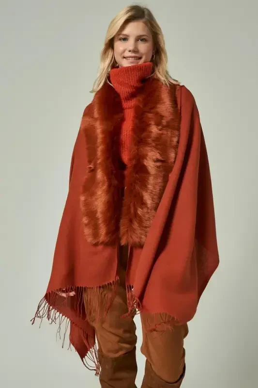 Tile Fur Tassel Poncho NW11293 - BÜYÜKBEDENIZ