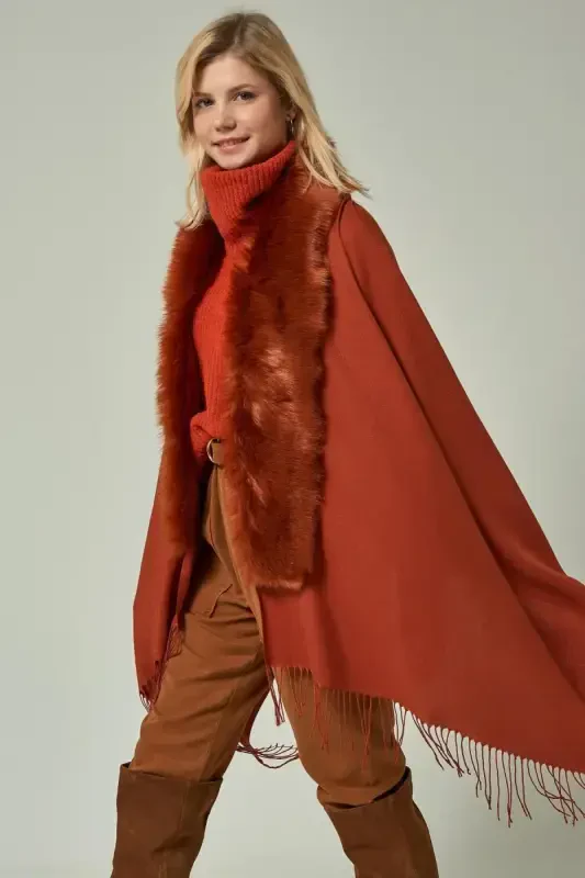 Tile Fur Tassel Poncho NW11293 - 3