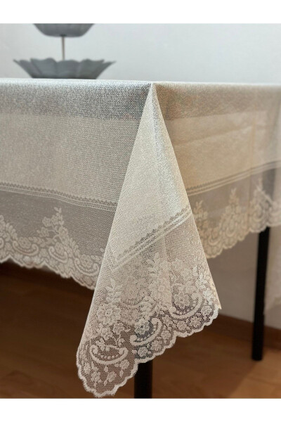 Tile Pattern Stain-Resistant Lace Tablecloth Cream 160x220 Cm - 3