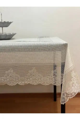 Tile Pattern Stain-Resistant Lace Tablecloth Cream 160x220 Cm - MADAME CLEAN HOME (1)