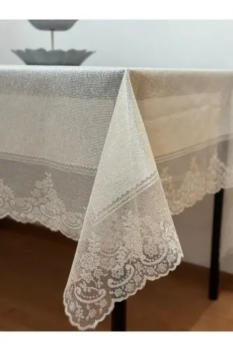 Tile Pattern Stain-Resistant Lace Tablecloth Cream 160x220 Cm - 3