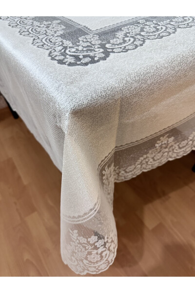 Tile Pattern Stain-Resistant Lace Tablecloth Cream 160x220 Cm - 12